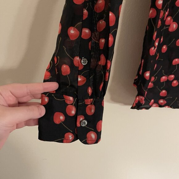 J.Crew Women 4 Black Red Cotton Silk Cherry Print Long Sleeve Popover Shirt NWT - Picture 7 of 16
